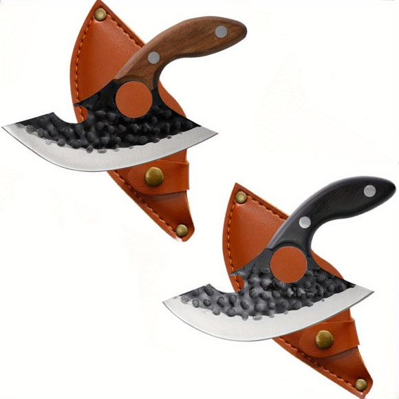 2PCS Multifunctional Small Machete Set With Leather Knife Cover, Ergonomic Handle, Meat Cleaver, Boning Knife, Camping Knife, For Camping, Hiking, Barbecue, Outdoor Activities, Gifts Ideas For Men And Women