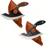 2PCS Multifunctional Small Machete Set With Leather Knife Cover, Ergonomic Handle, Meat Cleaver, Boning Knife, Camping Knife, For Camping, Hiking, Barbecue, Outdoor Activities, Gifts Ideas For Men And Women