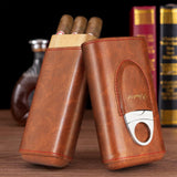 Cigarette Case, 3pcs Holder, Cigarettes Travel Case, Cedar Lined, Leather Made Cigarette Humidor With Stainless Cutter, Christmas Gift For Men Dad