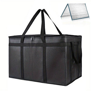 4 Pcs/Set Insulated Food Delivery Bags With Hard Bottom, Reusable XXXL Large Black Grocery Tote Bag, L23*W14*H15 Inches For Hot Cold Food Delivery, Groceries, Travel, Shopping