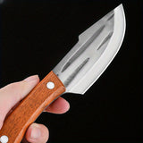 1pc 4.1 Inches Kitchen Cleaver Knives With PU Leather Sheath , Multi-Purpose Small Chef Knife, Chinese Meat Butcher Cutting Knives Wood Handle, For Outdoor Adventure BBQ Camping Bonfire