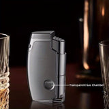 Dual Jet Flame Lighter With Pounch, Multifunctional Butane Torch Lighter, Visible Gas Tank, Classic Windproof Refillable Gas Lighter Gifts For Men Dad Birthday Gifts (Excluding Butane)