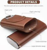 Cigarette Case, 3pcs Holder, Cigarettes Travel Case, Cedar Lined, Leather Made Cigarette Humidor With Stainless Cutter, Christmas Gift For Men Dad