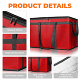 2pcs/Set XXXL Large Red Insulated Food Delivery Bags L23xW14*H15" With Removable Hard Bottom Board For Catering Grocery, Doordash, Picnic, Travel, Shopping