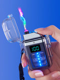Single USB Rechargeable Plasma Lighter, Waterproof & Windproof Arc Lighter with LED Power Display, Transparent Durable Case for Kitchen, Gas Stove, Candles, BBQ, Camping