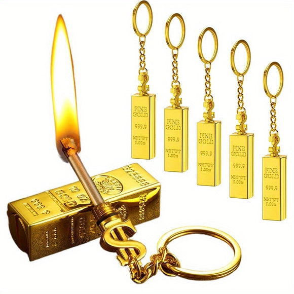 5PCS Gold Bar Permanent Matches | Cool Keychain Lighters For Father's Day Christmas Birthday Gift, Gold Pendant Matches Golden Brick Permanent Match Sticks, 10000 Times Reusable Keychain Matches Portable Suitable For Outdoor Camping, Hiking, Daily Use