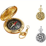 2pcs/Set Gold & Silver Vintage Engraved Flip Compass Pocket Watch, Retro Metal Portable Compass Survival Tool, outdoor Camping Cycling Hiking Navigation Survival Equipment