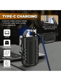 Lafagiet Elektrisches USB Typ-C Wiederaufladbares Feuerzeug mit LED Batterieanzeige & Taschenlampe, mit Lanyard, Wasserdicht IP56, Winddicht, 360 ° r Teleskopbogen Feuerzeuge Elektronisch für Outdoor-Kerze, Camping, BBQ