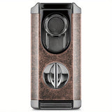 1pc Triple Flame Jet Lighter With Built-In V-Shaped Cutter, Holder Luxury Classic Retro Refillable Windproof Torch Lighter Inflatable Butane Lighter Birthday Gifts For Men Dad (No Gas)