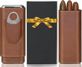 Cigarette Case, 3pcs Holder, Cigarettes Travel Case, Cedar Lined, Leather Made Cigarette Humidor With Stainless Cutter, Christmas Gift For Men Dad