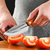 1pc 4.1 Inches Kitchen Cleaver Knives With PU Leather Sheath , Multi-Purpose Small Chef Knife, Chinese Meat Butcher Cutting Knives Wood Handle, For Outdoor Adventure BBQ Camping Bonfire
