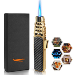 1PC Household Powerful Flame Cooking Lighter Refillable Butane Lighter, Safety Gas Lighter Adjustable Flame Cooling Lighter Suitable For Candles, Camping, BBQ, Kitchen, Men's Gifts, Father's Day Gifts (Gas Free)