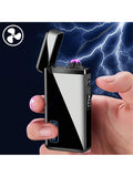 1PC 2-In-1 Dual USE Windproof Jet Flame & USB Electric Lighter, Double Arc Electronic USB Rerchargeable Lighter With Power Display Refillable Butane Torch Lighter With Gift Box Christmas Day Gifts Ideas For Men Women (Without Gas)