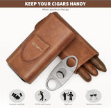Cigarette Case, 3pcs Holder, Cigarettes Travel Case, Cedar Lined, Leather Made Cigarette Humidor With Stainless Cutter, Christmas Gift For Men Dad